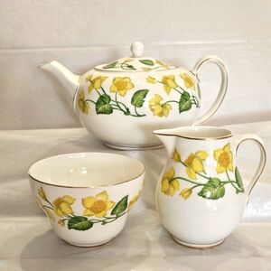 3 pc Wedgwood "King cup" pattern Teapot with Cream and Sugar.